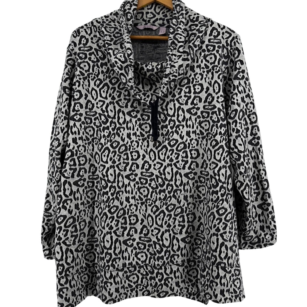 AnyBody Leopard Print Cowl Neck Top Grey Black Plus Sz 3X Animal Print Pullover